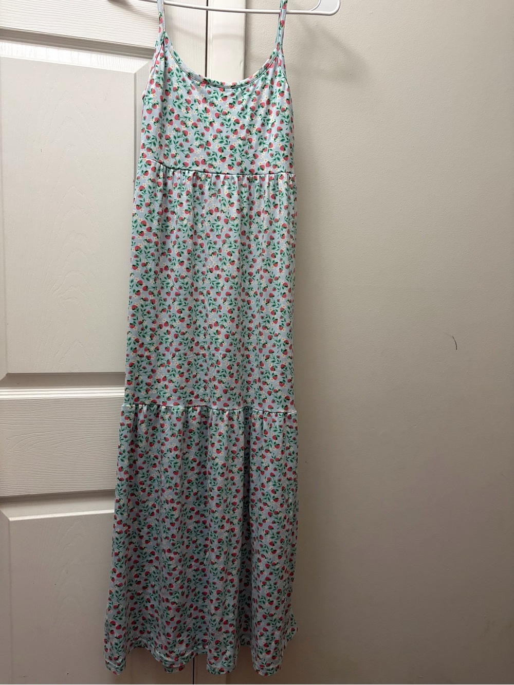 Floral Spaghetti Strap Maxi Dress - Mint with Pink Flowers